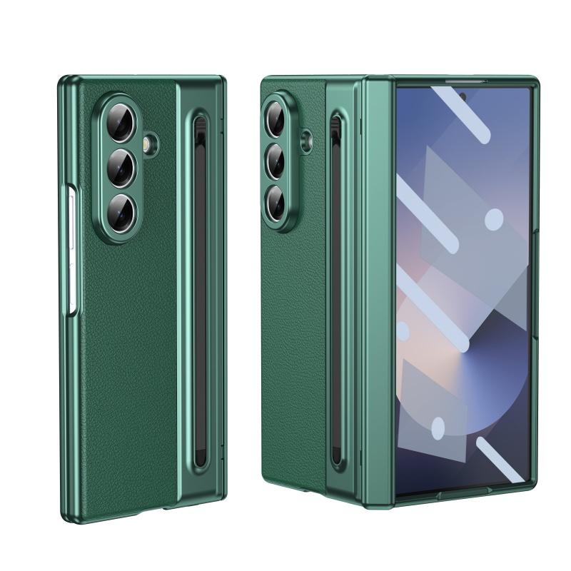 Custodia Protettiva in Pelle con Placcatura per Cerniera PC per Samsung Galaxy Z Fold 8Ultra 7 6 5 4 3 Pellicola in Vetro Temperato e Slot per Penna Cover Antiurto
