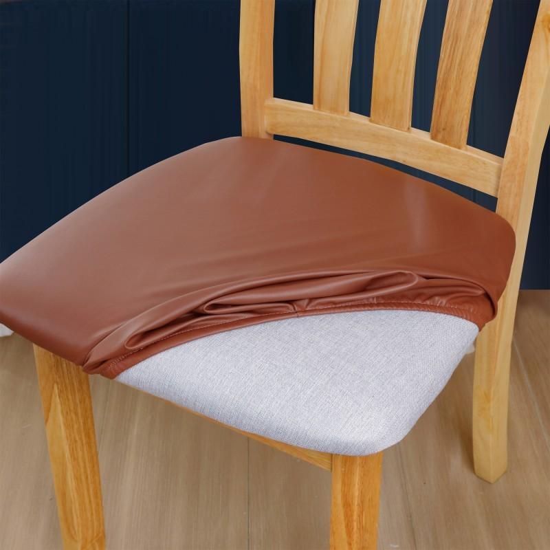 2Pcs Waterproof Pu Leather Seat Covers For Dining Chairs Stretchable Dining Room Chair Seat Covers Kitchen Chair Seat Cover