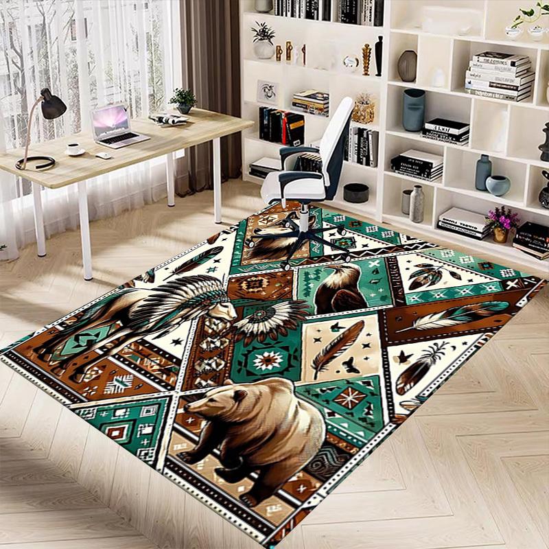 1PC Native American, Wildlife Non-Slip Floor Carpet Compatible for Office&Living Room&Bedroom&Dining room - Flat- Soft & Pattern, Vibrant Colors-W240