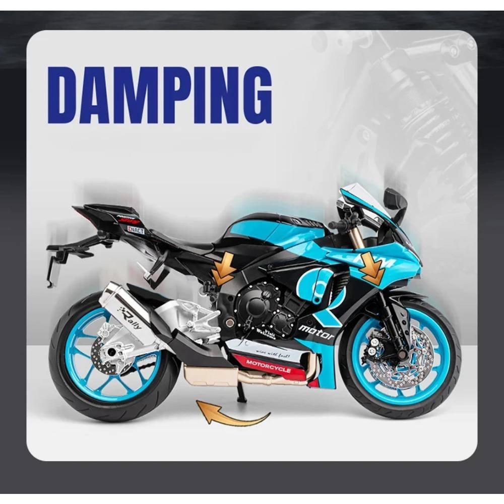 1/9 Yamaha YZF-R1M Legierung Sportmotorrad Diecasts Metall Straßenrenn-Motorradmodell Hohe Simulation Ton und Licht Kinderspielzeug Geschenk