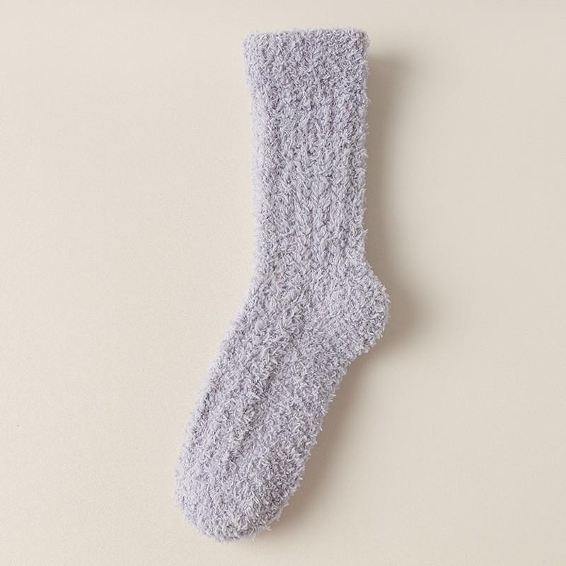 Coral Fleece Socks Solid Color Medium Tube Socks Season Fleece Thickened Warm Furry Home Floor Sleeping Socks