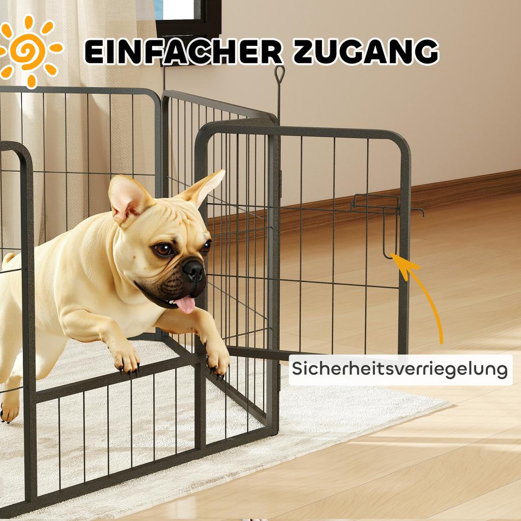 6 Panels Dog Playpen, Portable Detachable Puppy Pen with Door, for Small Dogs, 60cm High, Grey