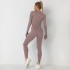 Nouvel Ensemble de Yoga Tricoté Couleur Unie Sans Coutures Manches Longues Pantalon Long Ensemble Deux Pièces Pour Femmes Course Sport Fitness