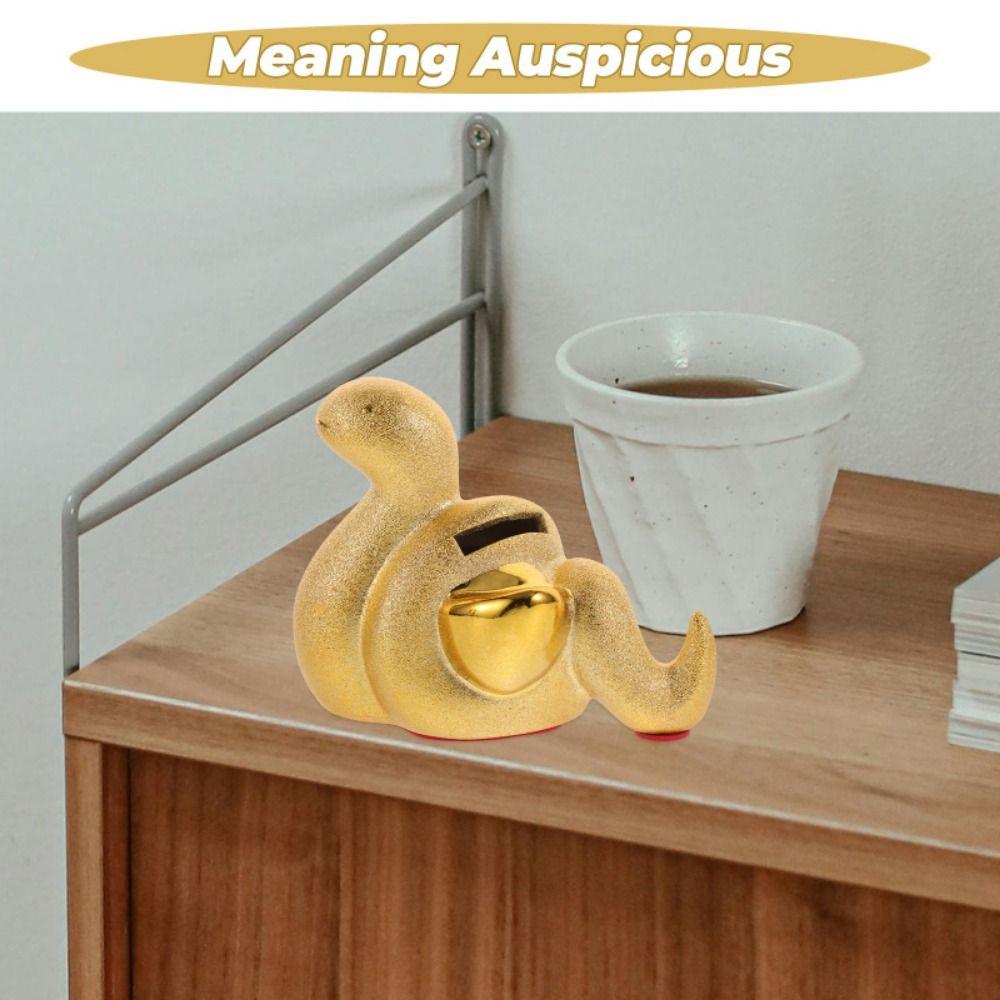 Cute Golden Snake Piggy Bank Unique Desktop Animal Jar Funny Snake Year Ornaments  Collection