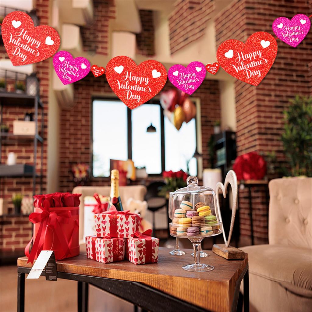 Happy Valentines Day Banner, Red Glittery Valentines Day Party Decorations, Valentines Day Garland, Valentines Photo Props, Heart Decorations