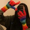 Fashionable Rainbow Open Finger Gloves Warm Windproof Knitted Mittens Thickened Touch Screen Gloves Girl