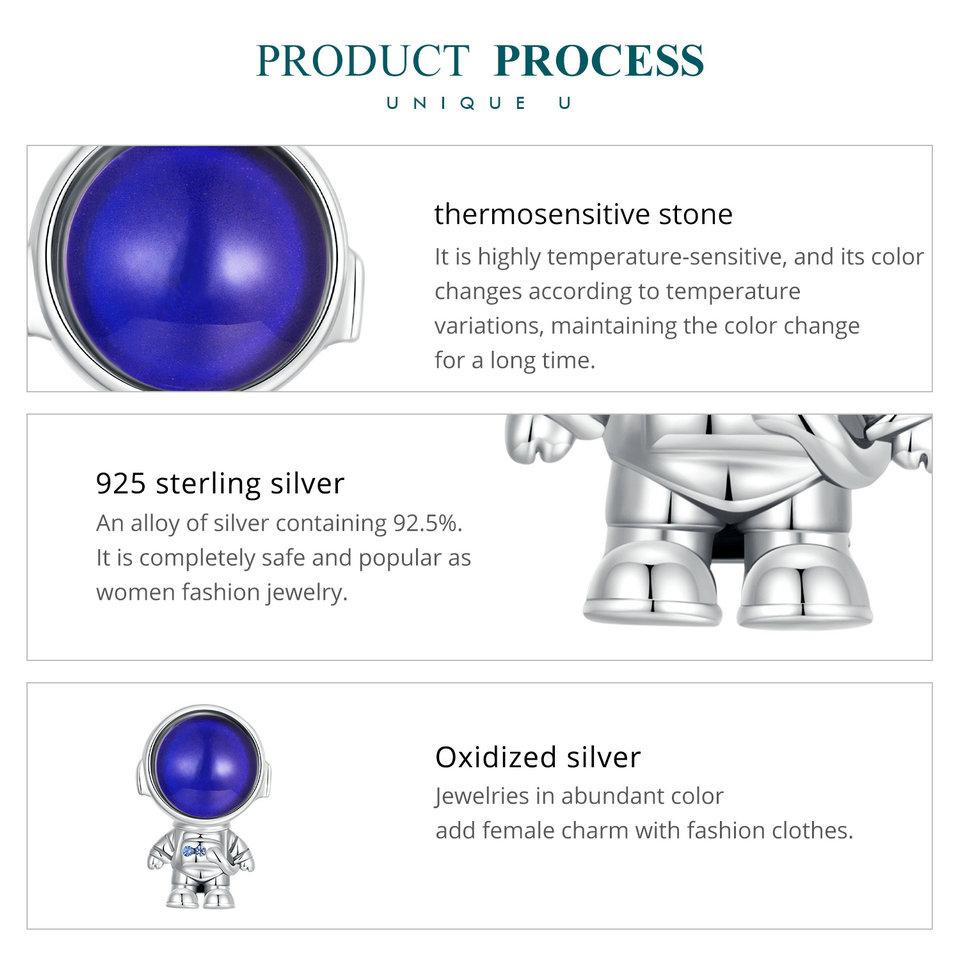 BAMOER 925 Sterling Silver Mood Stone Astronaut Charms Cute Chihuahua Dog Beads for Women Bracelet and Bangle DIY