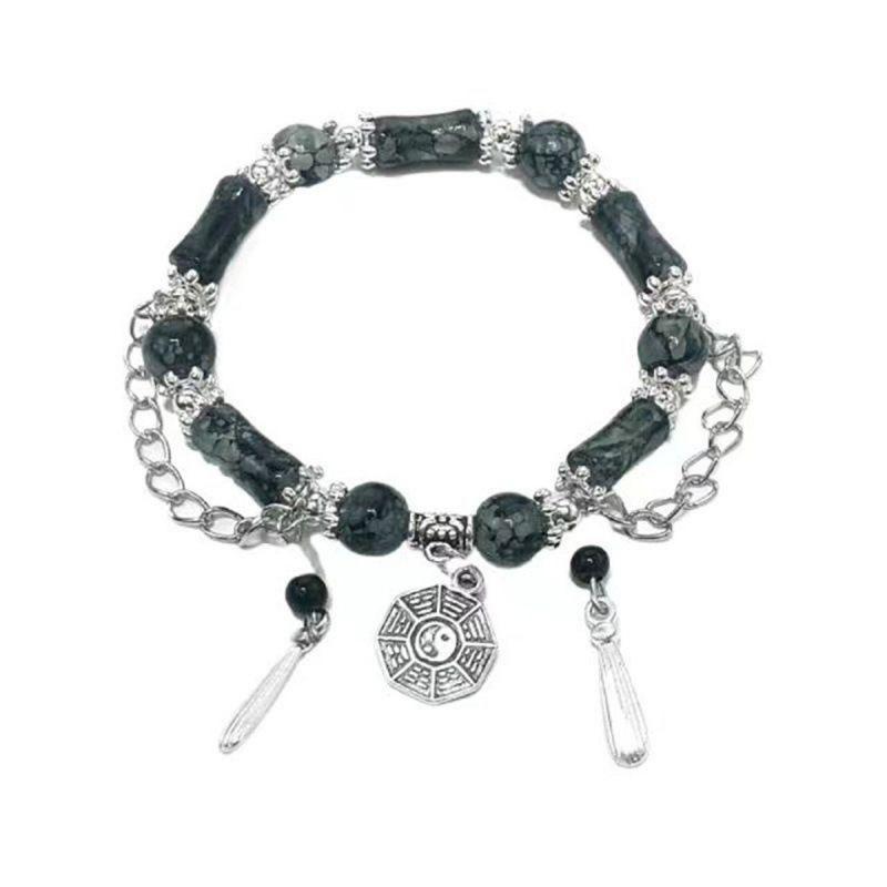 Vintage Chinese-Style Black Bracelet for Women - Retro, High-End Design, Versatile Hand Jewelry for Students - Summer Edition