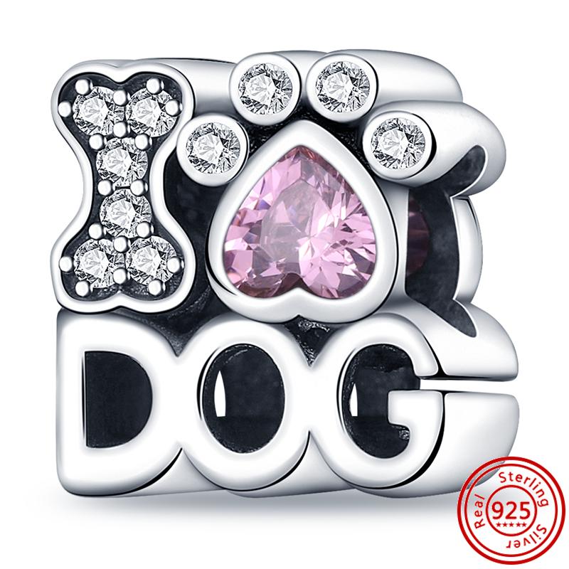925 Sterling copper Cute Animals Dog Paw Print Pendant Love Heart Beads Fit Original Pantaro Charms Bracelet DIY Zircon Making