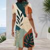 Women Plus Size Round Neck Short Sleeve Printed A Line Dress White Blue Mint