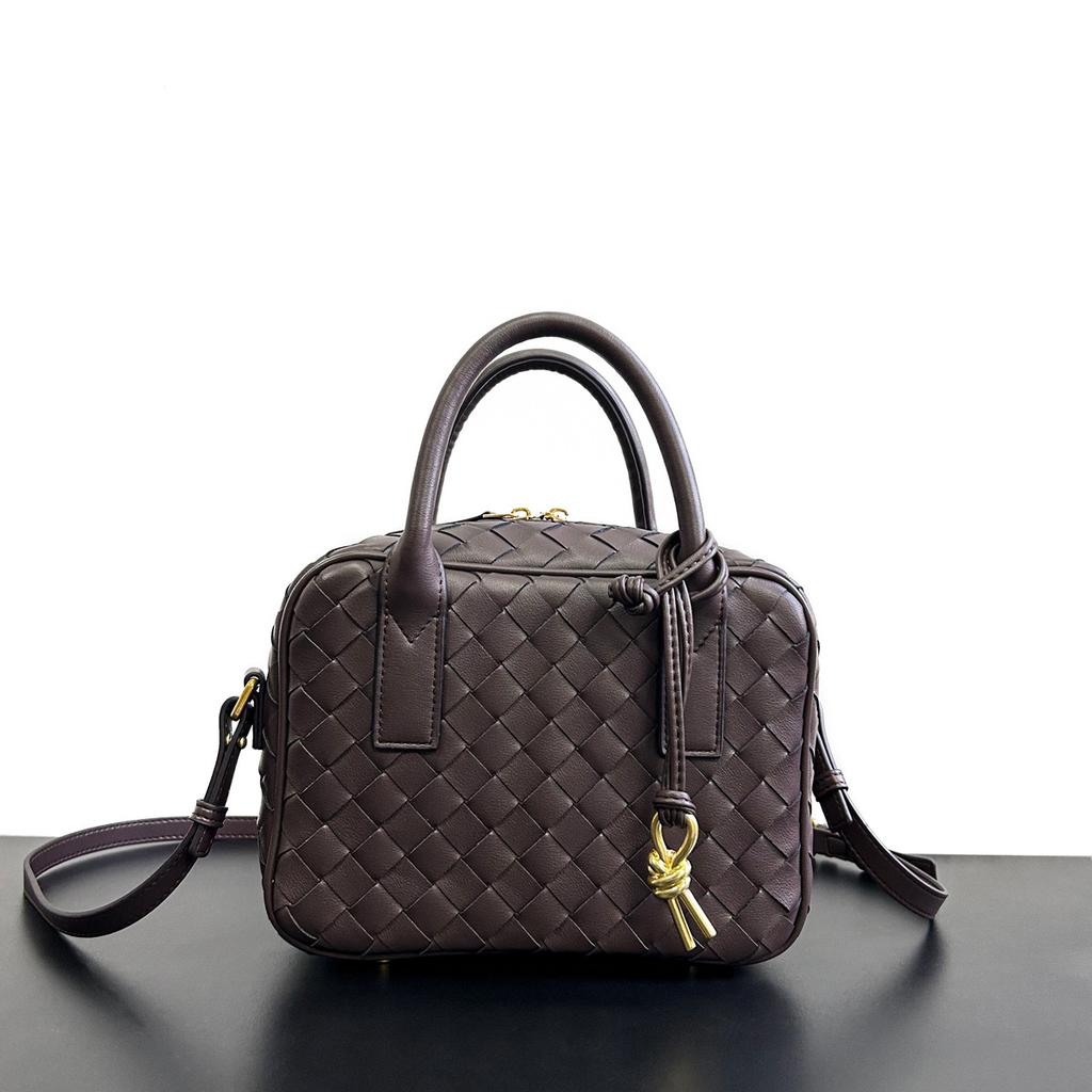 Kleine quadratische Tasche aus gewebtem Rindsleder zum Mitnehmen, Lunchbox-Tasche, Umhängetasche, hochwertige kleine quadratische Tasche aus gewebtem Boston-Stoff