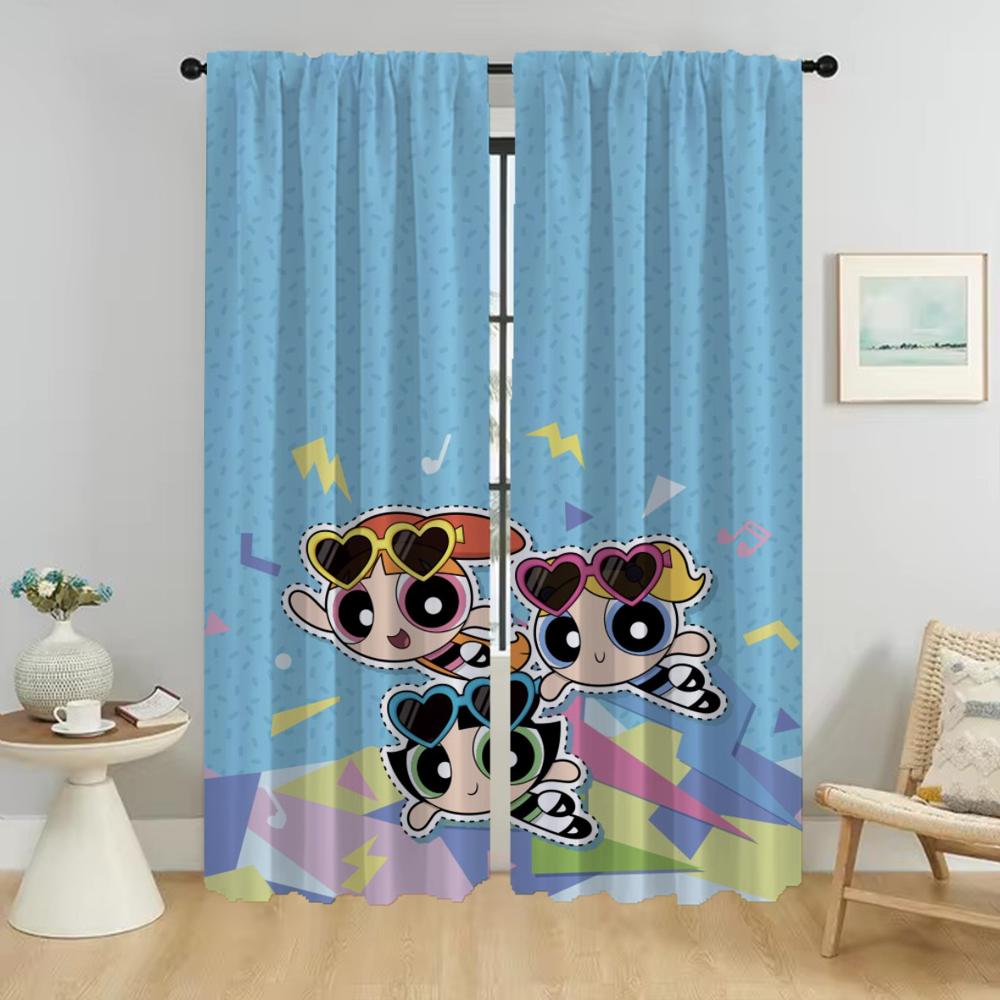 Nowoczesne Zasłony do Salonu dla Camera Powerpuffs Zasłony do Wnętrz Domowych 2 Sztuki Dekoracja Halloween Zasłony Okienne Rolety
