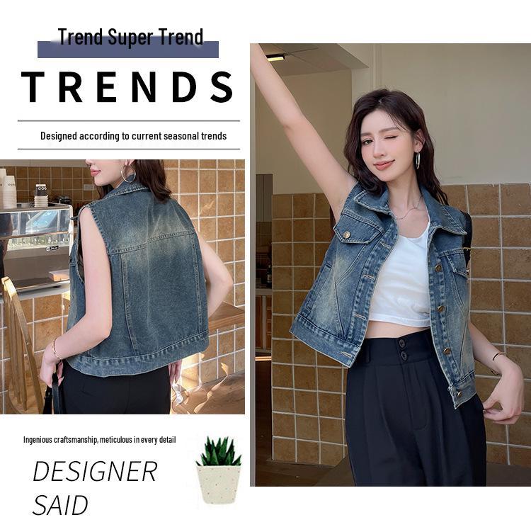 European Style Soft Denim Ribbon Vest Top for Women