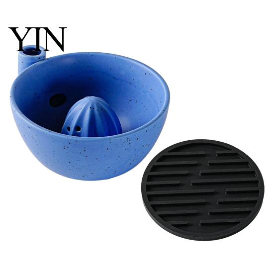 Kitchen Gadget for Fruit Cleaning Berry Swirl Draining Bowl with Silicone Pad, Ceramic Retro Kiln Multifunctional Food Prep Fired Colander,