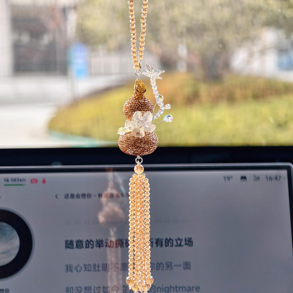 Rhinestone Gourd Butterfly Car Rearview Mirror Hanging Pendant For Women