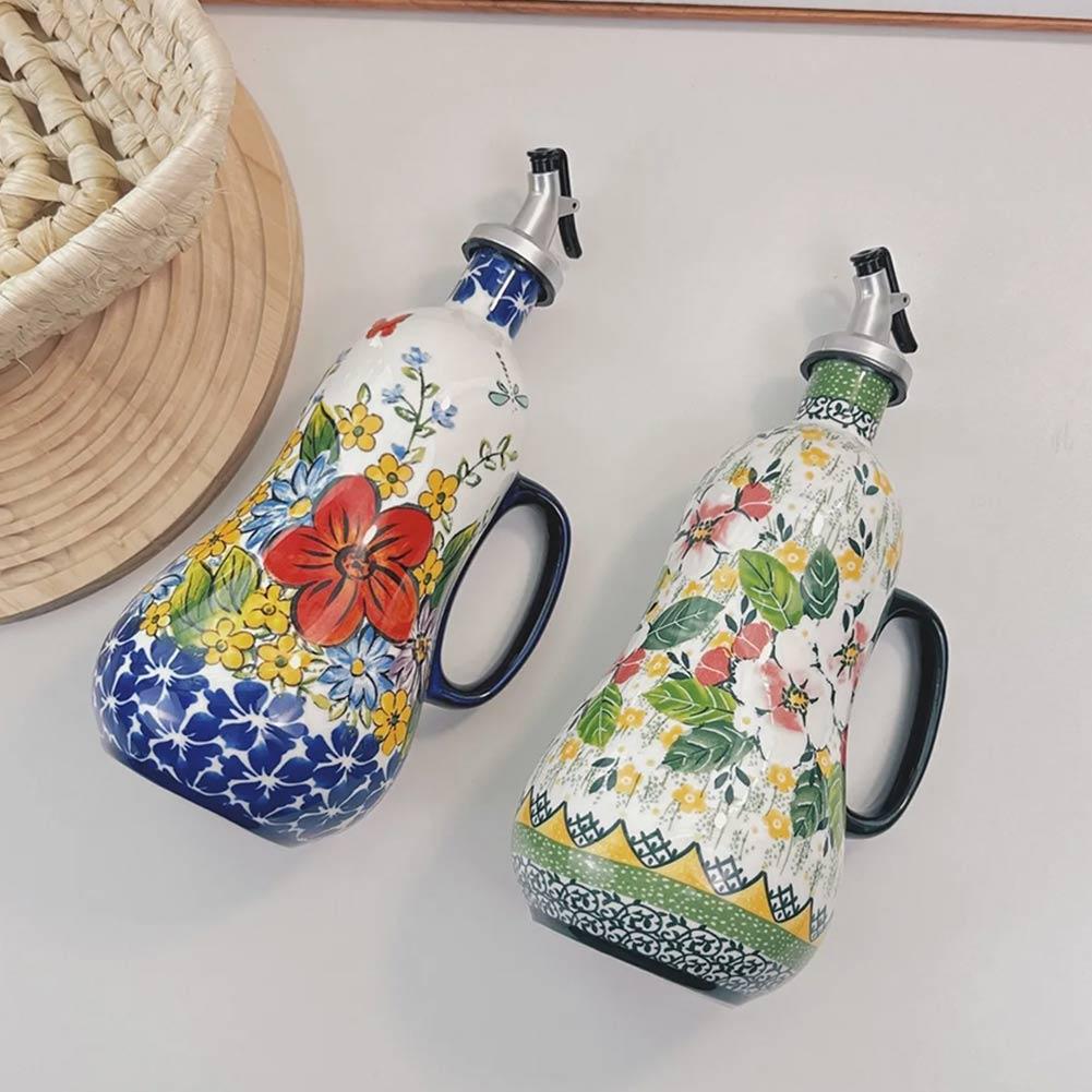 700ml Ceramic Olive Oil Dispenser Bottle Leak-Proof Vinegar Soy Oil Seasoning Bottle Jar Storag B2X3