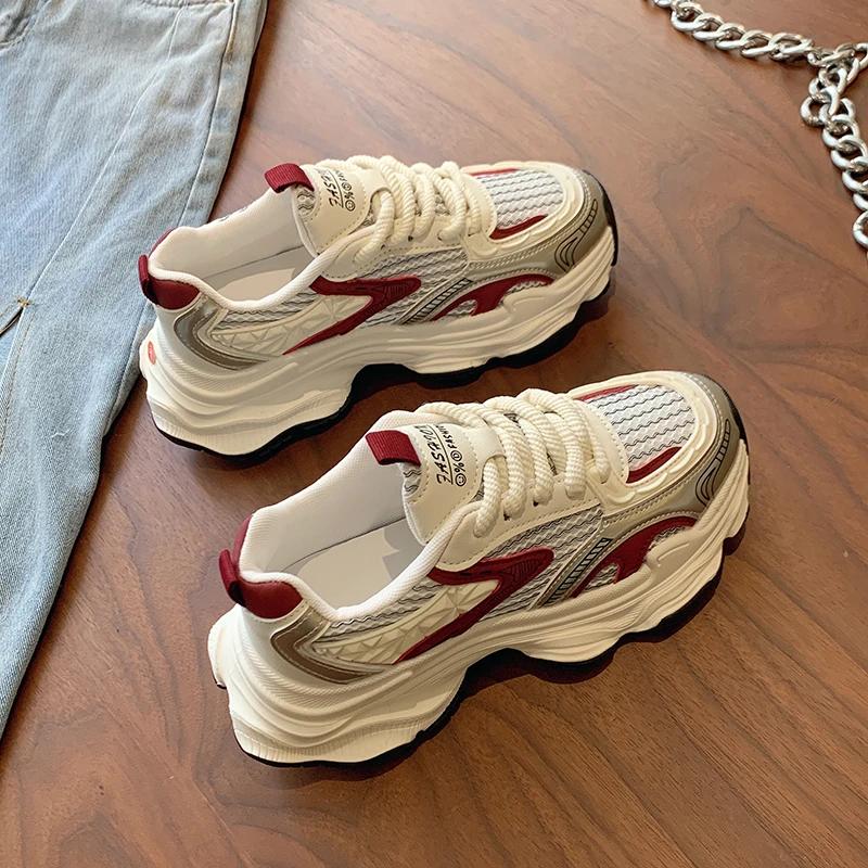 Sneakers da Donna con Lacci Incrociati Moda Scarpe con Zeppa Spessa Scarpe Casual Comode da Donna Ballerine Tenis Feminino Sneakers D444
