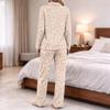 Women's Printed Pajama Set Long Sleeve V-Neck Button-Up Top and Pants with Pockets for Loungewear