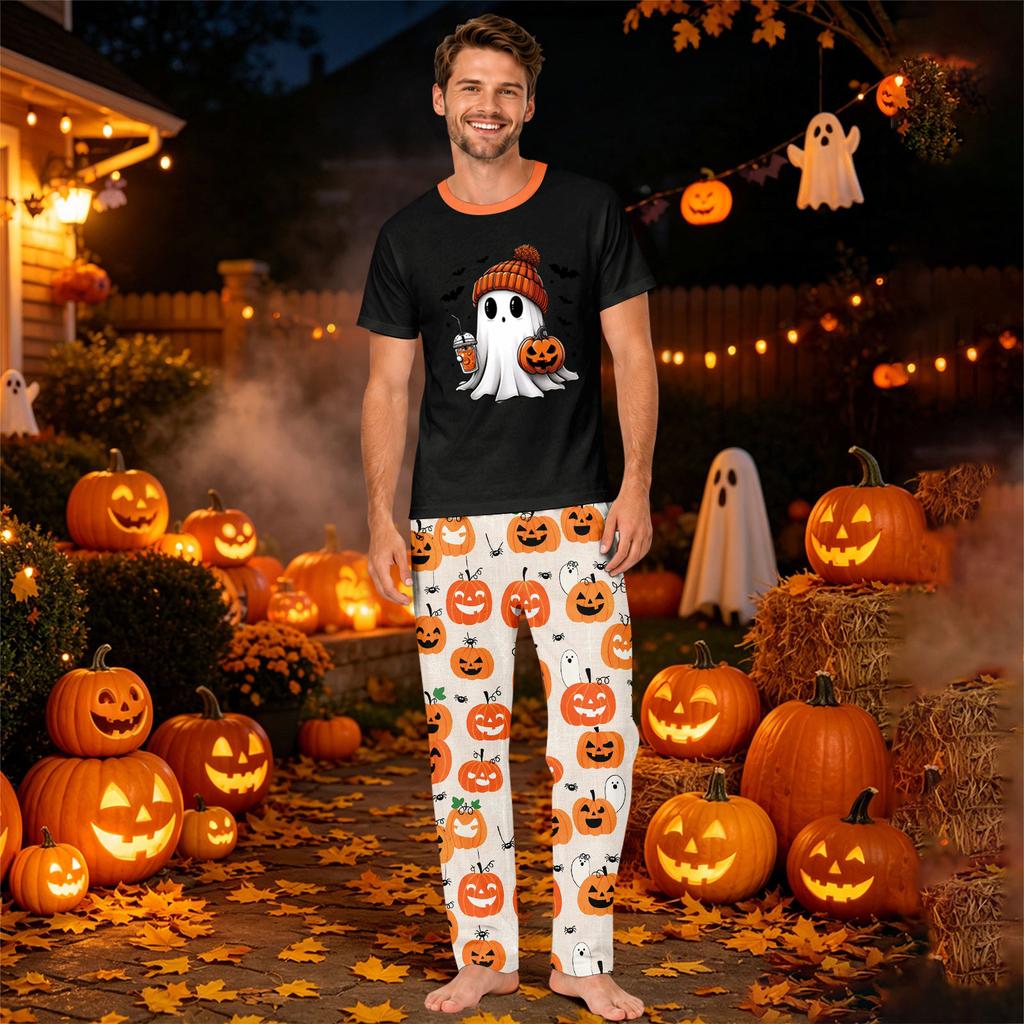 Familien-Passendes Halloween-Print-Pyjama-Set Kurzarm-Oberteil und Hose