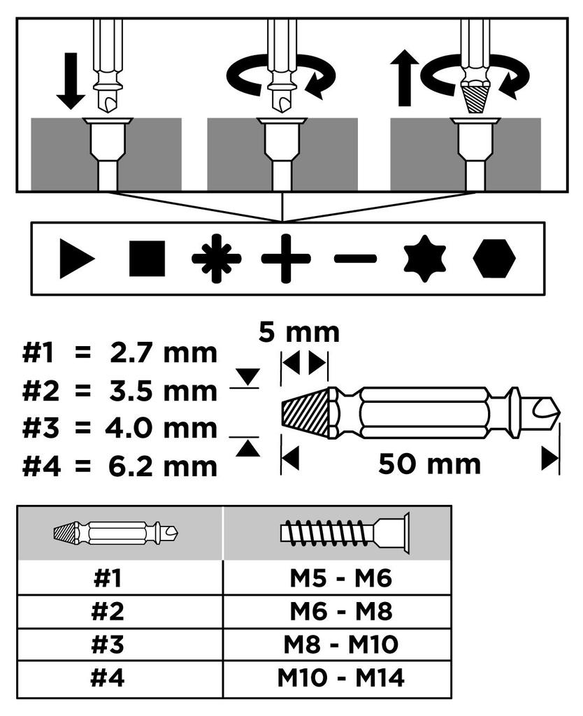 Double-Ended Screws Or Damaged Sockets Extractors Set Of 4 - T 54T429