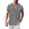 Estate Nuova Maglietta a Maniche Corte in Cotone Lino da Uomo Mezza Bottonatura Collo Henley Tinta Unita Traspirante Leggera Top Maschili