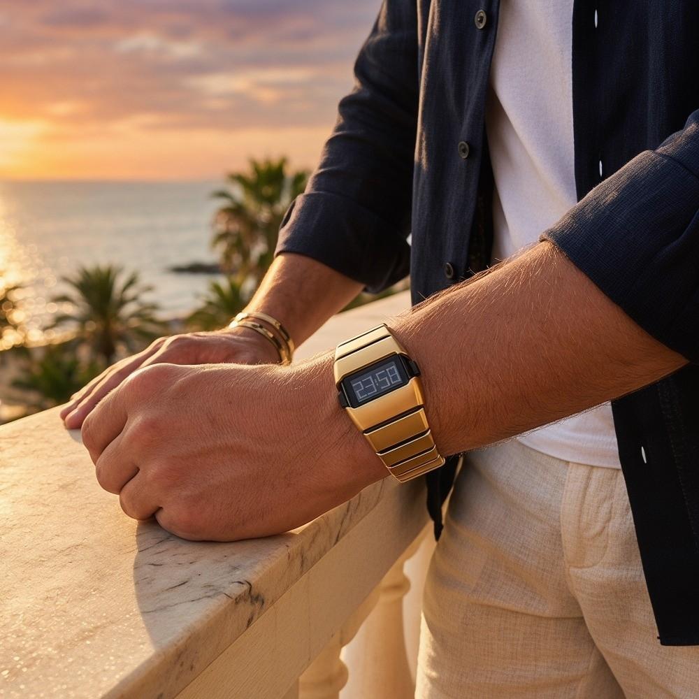 Montre de Sport en Acier Inoxydable Montre-Bracelet Légère Montre Électronique LED Adolescents