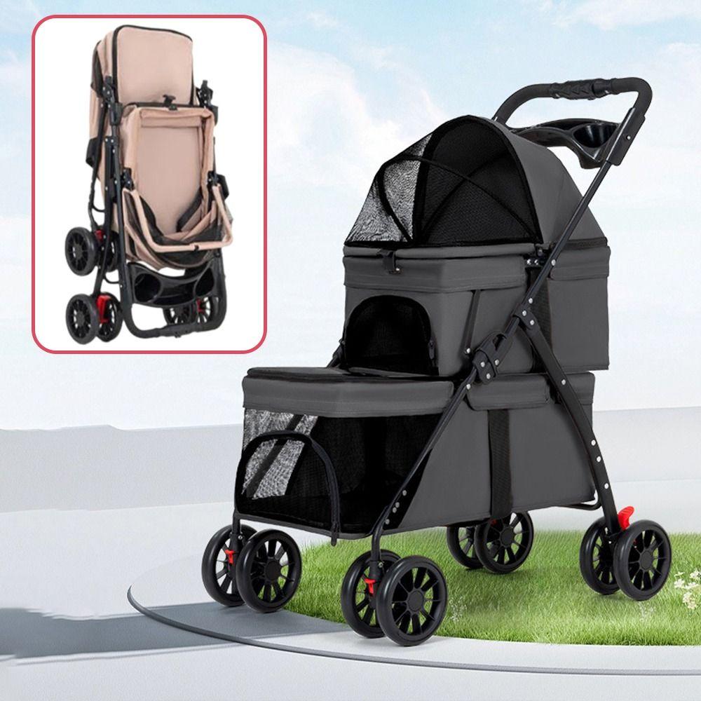 With 2 Carriages Double Pet Stroller Cup Holder Dog Stroller Multi-Pet Families