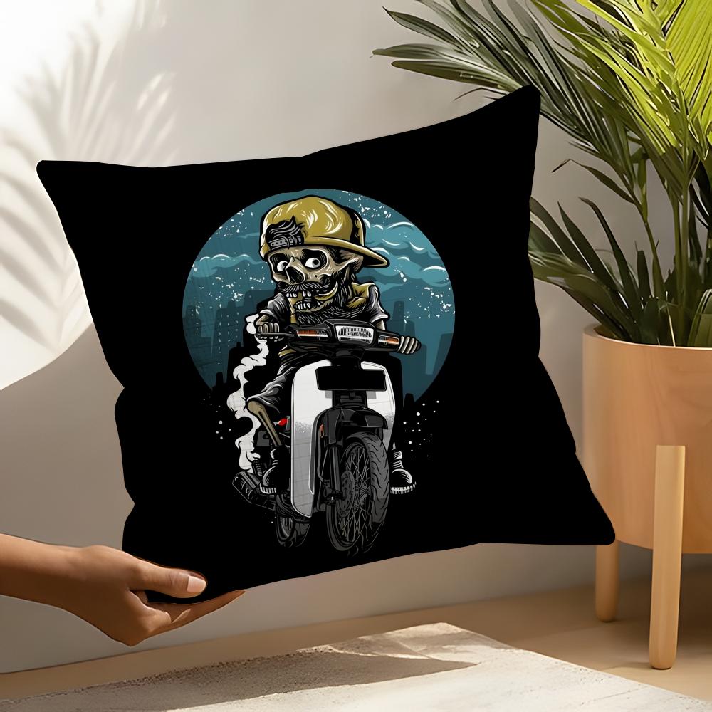 Funny Cool Skull Motorcycle Pattern 1 Pillow Case Linen Cushion Covers For Decorative Sofa Home Pillows Case Car Chair
