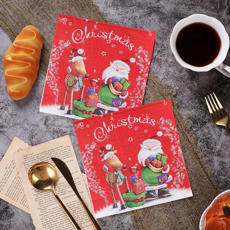 20 Stück/Packung 33cm 2-lagige Servietten mit Weihnachtselementen bedruckt Weihnachtsserie Party Einweg-Papier-Tischsets Tischdekoration Papier