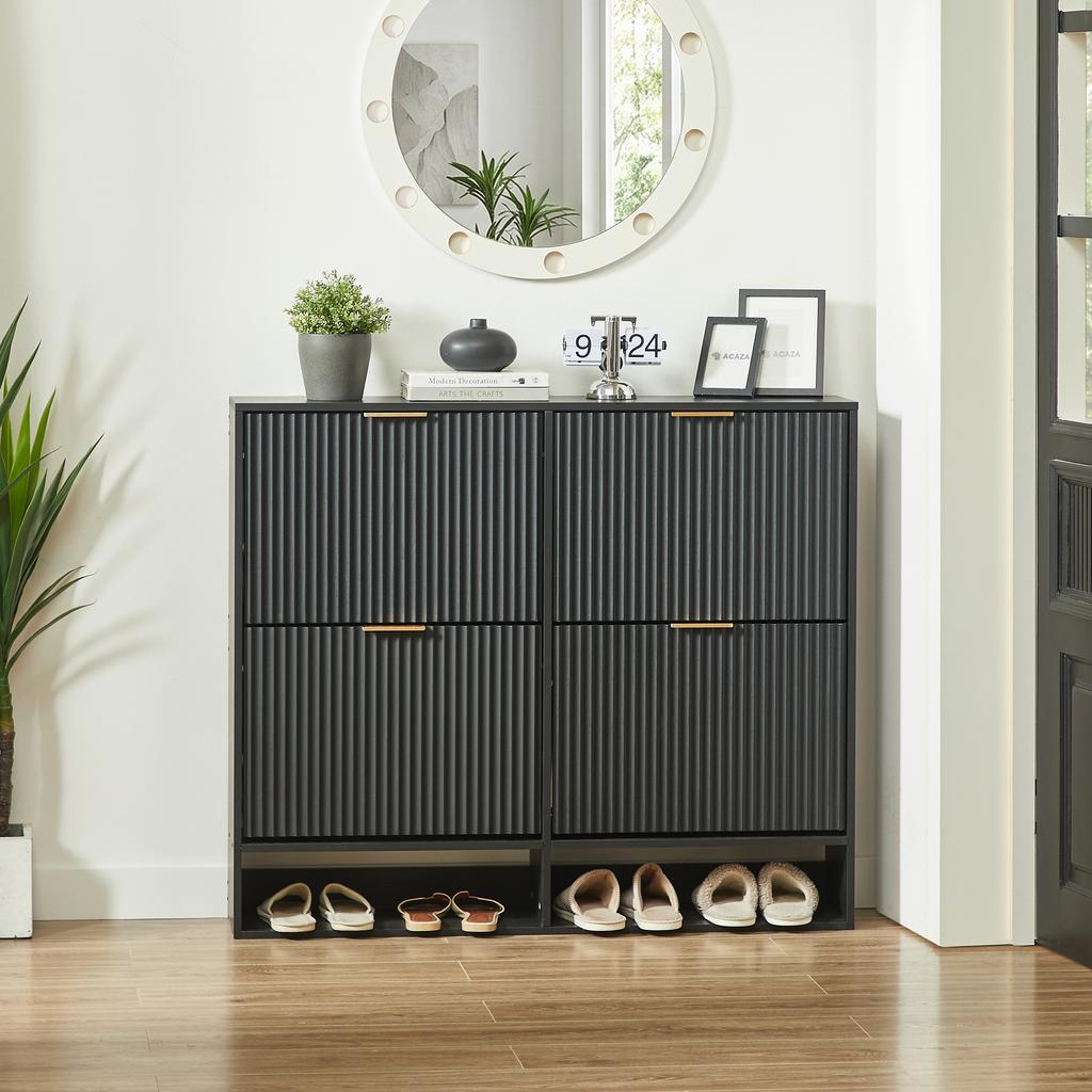 120 x 24 cm Shoe Cabinet with Grooved Front – Height-Adjustable with Anti-Tip Device and Decorative Table for the Hallway, in Black