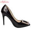 Fashion Aphixta New 10cm Thin Heels Shoes Women Pumps Wedding Party Official Leisure Crystals Luxury Buckle Black Super Big Szie 48
