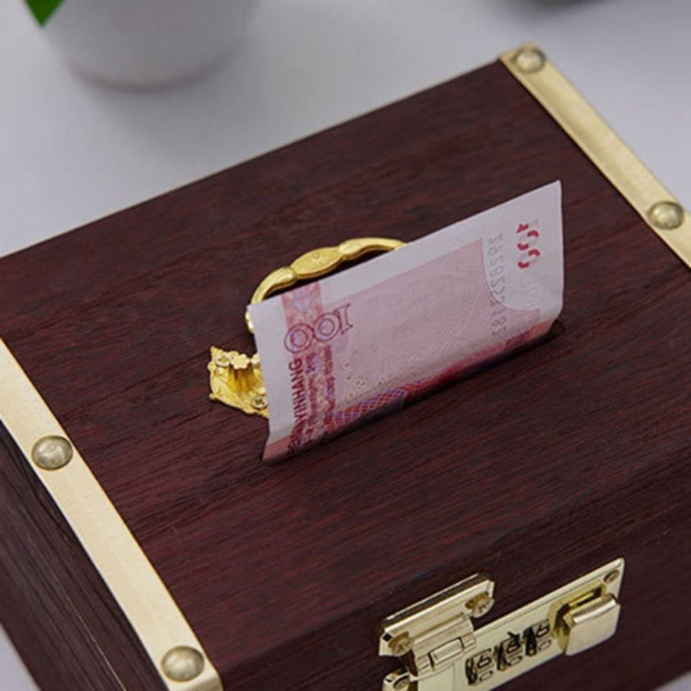 Chinese Style Wooden Savings Tank Retro Password Lock Money Box Money Tank  Gift
