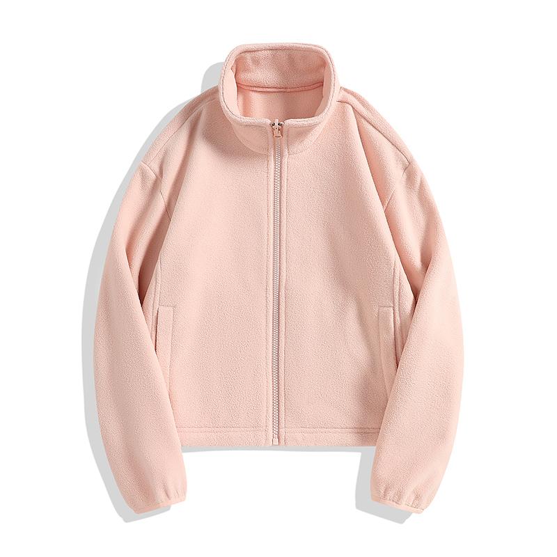 Women's Short Fleece Jacket for Autumn and Winter Outdoor Sports with Thick Fleece, Double-sided Fleece Cardigan Top