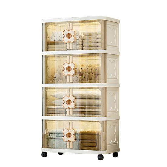 Yousheng Stackable Storage Bins Foldable Storage Boxes Collapsible Storage Bins with Doors And Wheels Rolling Multi-tier Folding Cabinet for Home