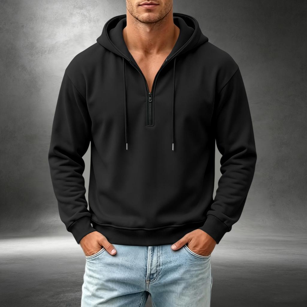 Men's Casual Quarter-Zip Hooded Sweatshirt for Everyday Wear