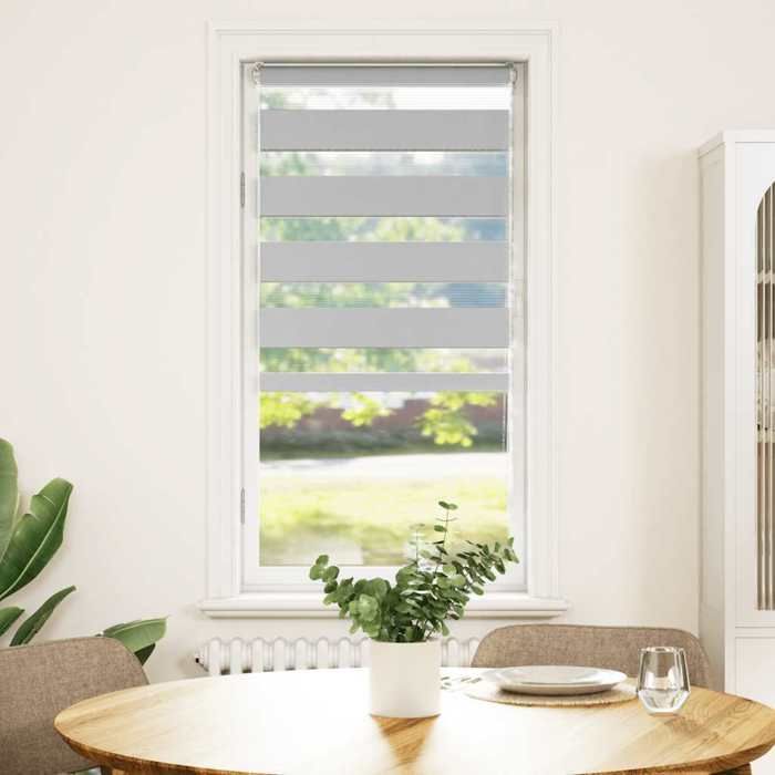 VidaXL Store zèbre gris clair largeur du tissu 55,9 cm polyester, store à enrouleur zébré, store zébré pour fenêtre, store 4014435