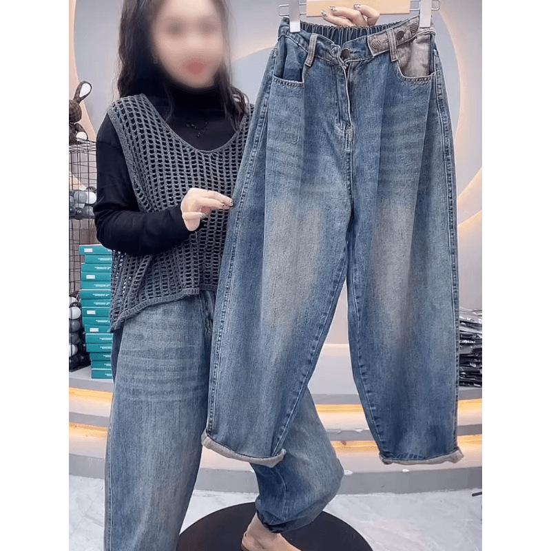 

Women s Plus Size High Waist Straight Leg Jeans - Spring/Autumn Slimming Loose Fit for Pear Shape 4XL