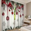Flat Printing Christmas Hot Party Curtains Ball Red Ribbon Pine Branch Digital Printed Polyester Drapes Non Set Of 2 Made