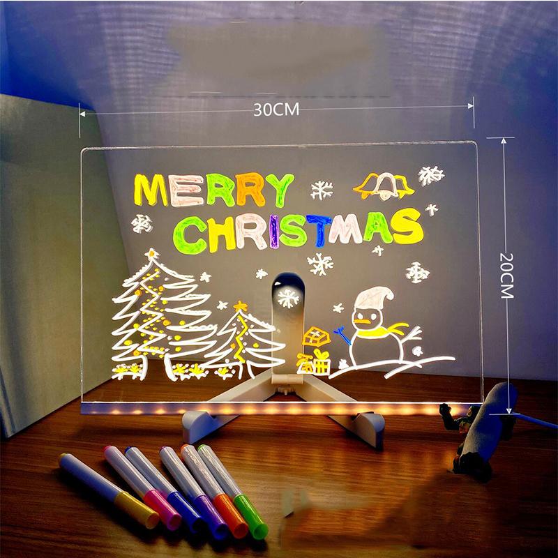 LED Letter Message Board Note Glass With 7 Colorful Pens Erasable Neon Sign Clear Glass Writing Board Beer Bar Clear Dry Erase B