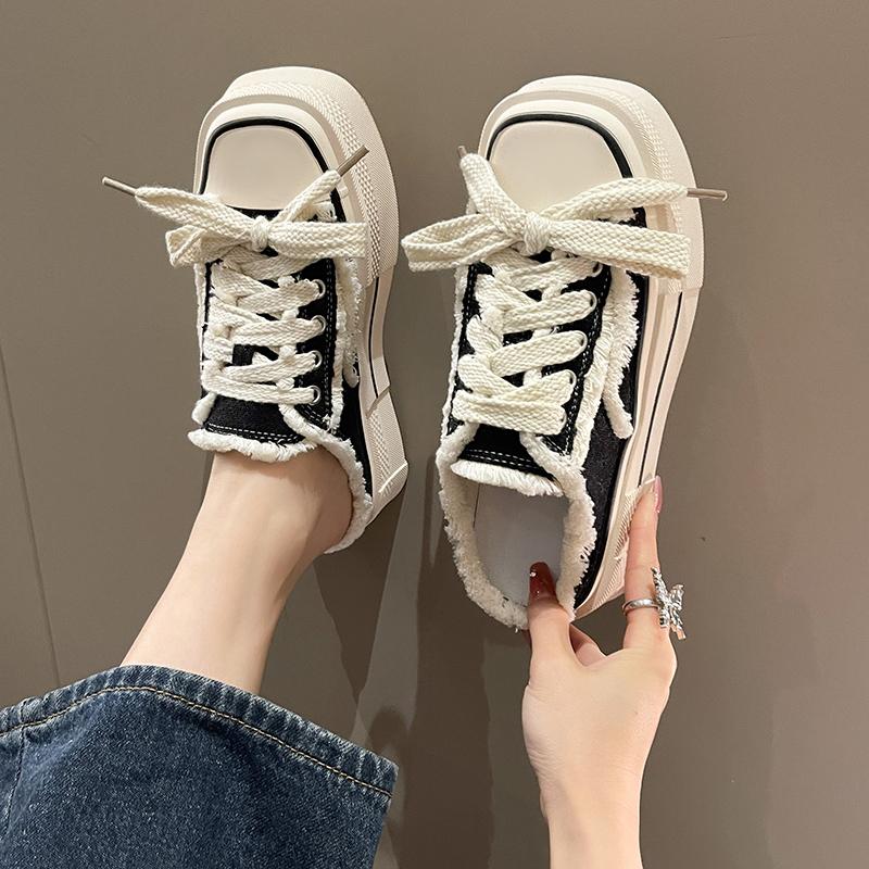 Women Canvas Slippers Spring Autumn New Heelless Casual Women Vulcanized Thick Sole Half Slippers