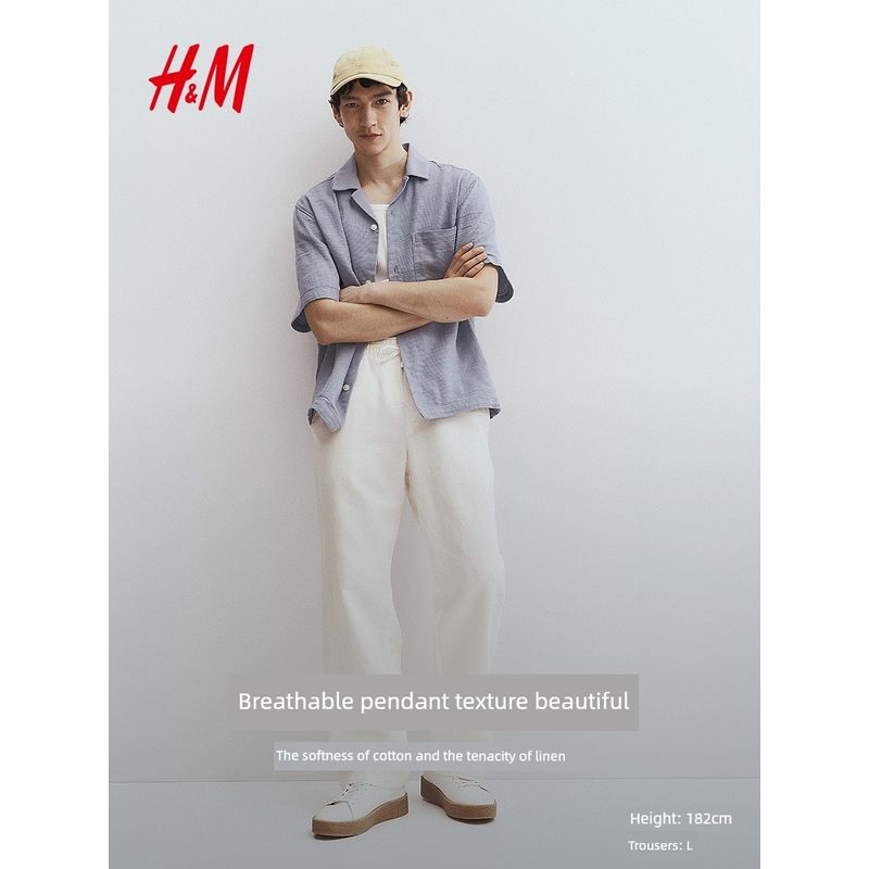 

HM Men s Casual Pants 25 Summer New Arrival Trendy Straight-leg Loose Work Clothing Linen Blended Leisure Pants 1259395