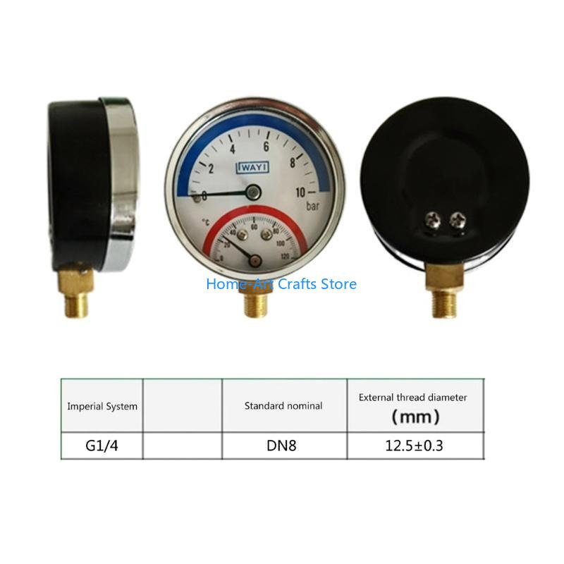 Y3NA Thermo-manometer G1/4 Thread 0-120 ℃ 0-10 Bar Measuring for Water Gas