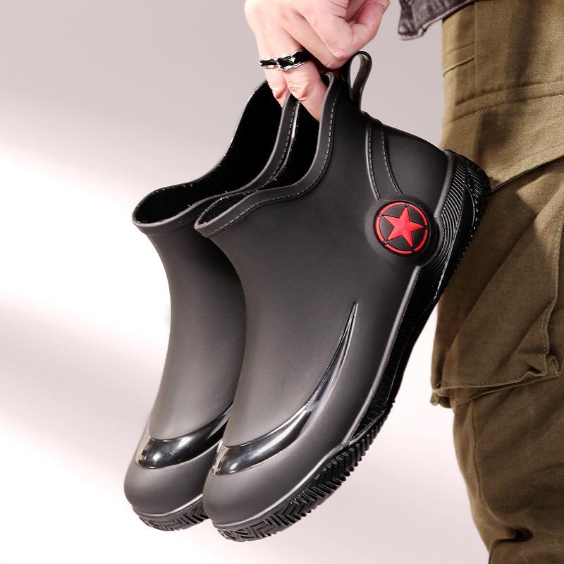 Fashion Short Men's Rain Shoes Low-top Non-slip Waterproof Shoes Casual Light-mouth Rain Boots Popular Water Shoes Flat-soled Rubber Shoes