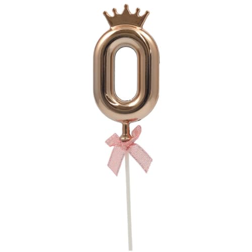PLATA Birthday Cake Topper, Number, Balloon Style, Plump, Cute Cake Pick, Cake Ornament, Decoration [Pink Gold 0]