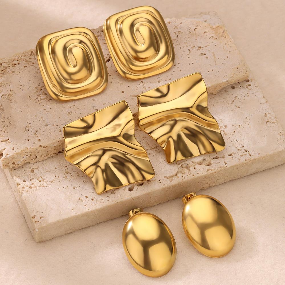Bright Oval Egg Stainless Steel Earring for Women French Style Gold Color Stud Earring Wedding Anti Fading Jewelry Accessories