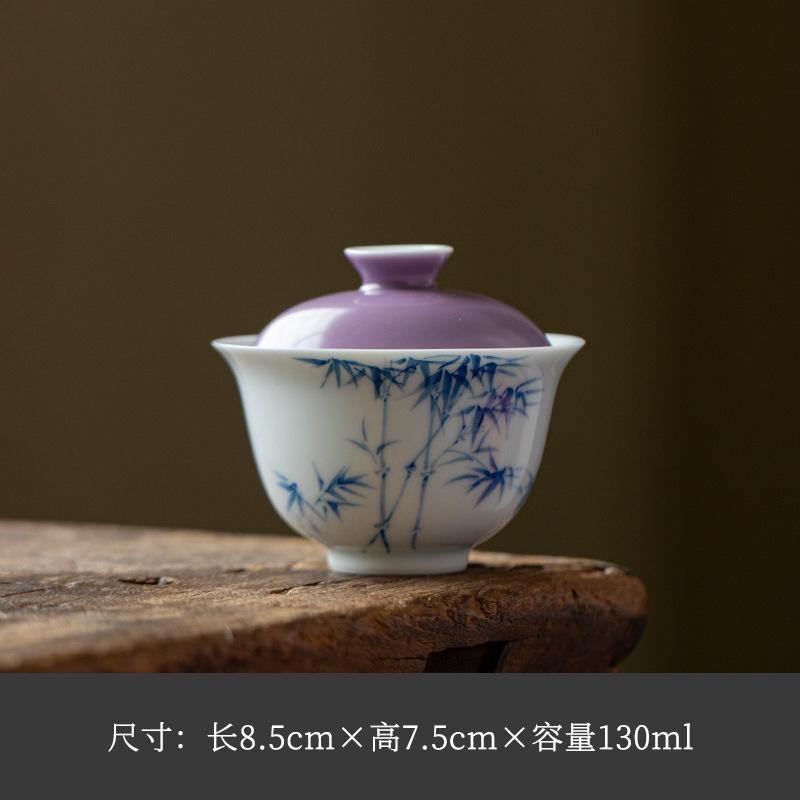 

130ml Hand-painted Bamboo Gaiwan Traditional Tea Tureen Tea Bowl With Lid Kit Tea Making Cover Bowl Kung Fu Tea Set Decoration