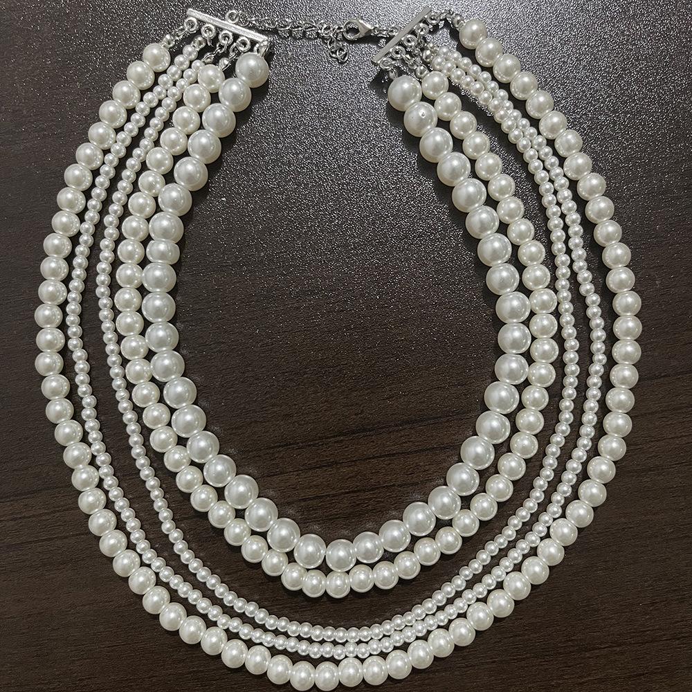 Multi-layer Glass Pearl Necklace Women's Japan and Korea Simple Chocker Collar Neck Jewelry with Cheongsam Short Collarbone Chain