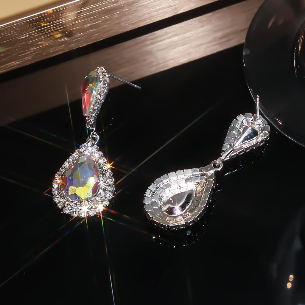 Sparkling Teardrop Dangle Earrings for Women, Full Cubic Diamond Paved Drop Earrings,Red/White/Aurora Crystal Bridal Jewelry for Wedding Party Prom