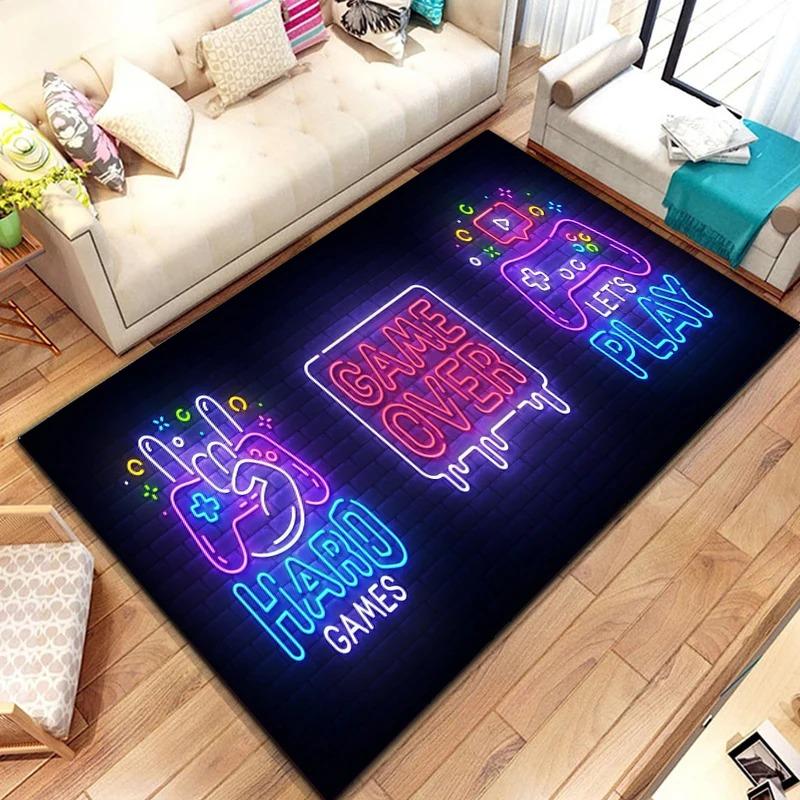 Neon Spiel Controller Teppich Matte Teppich GAME OVER Text VR Gaming Cyber Neon Lebendig Wohnkultur Bodenmatte Schlafzimmer Teppiche