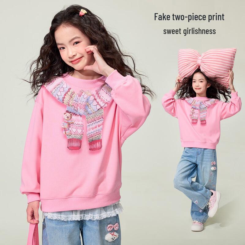 Girls Faux Two-Piece Printed Sweatshirt 130